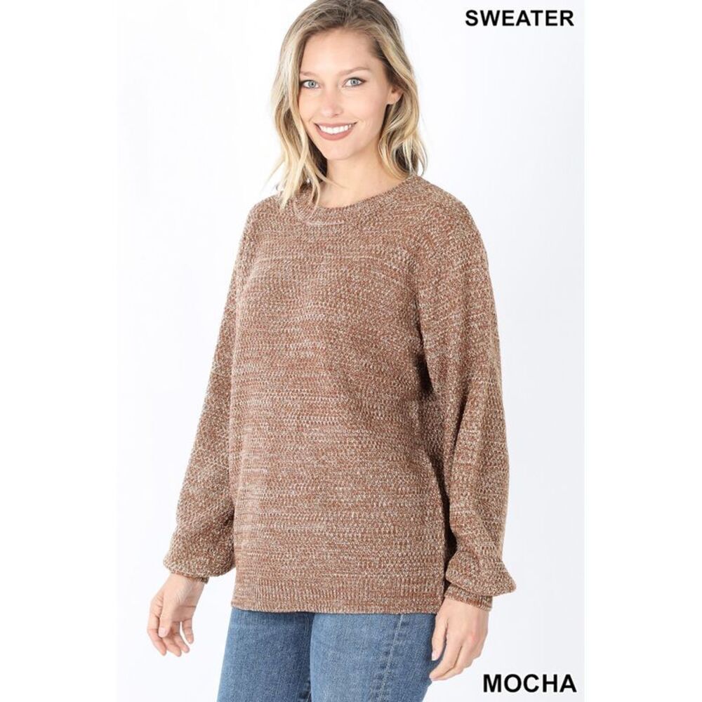 World of Leggings Balloon Sleeve Melange Sweater